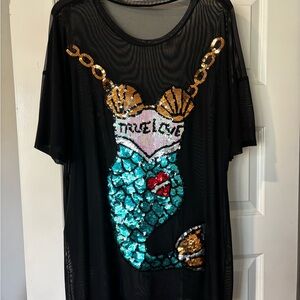 Black Mermaid Sequin Short Sleeve Tee